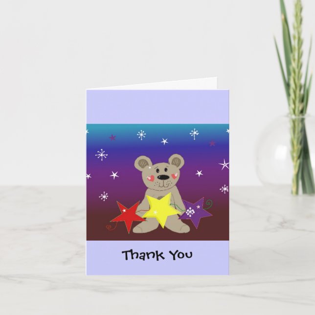 Cartão De Agradecimento Ursinho com Estrelas Obrigado (Frente)
