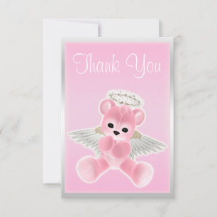 Cartão De Agradecimento Ursinho de pelúcia anjo rosa obrigado Churrasco de