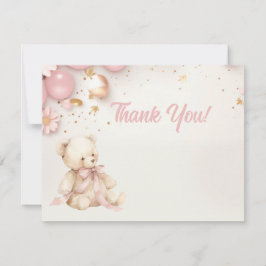 Cartão De Agradecimento Ursinho de pelúcia rosa pastel champanhe dourado M
