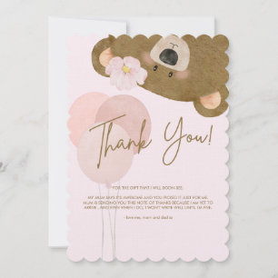 Cartão De Agradecimento Ursinho Rosa Podemos Brindar Esperar Chá de fralda