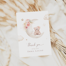 Cartão De Agradecimento Ursinho Sobre A Lua Chuvave Baby Shower Neutro