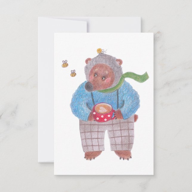 Cartão De Agradecimento Urso, abelhas e cappuccino (Frente)