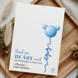 Cartão De Agradecimento Urso Azul Muito Balão Bebê Menino
