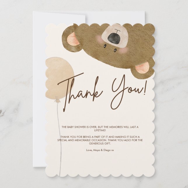 Cartão De Agradecimento Urso Bonito Que Podemos Esperar Chá de fraldas De  (Frente)