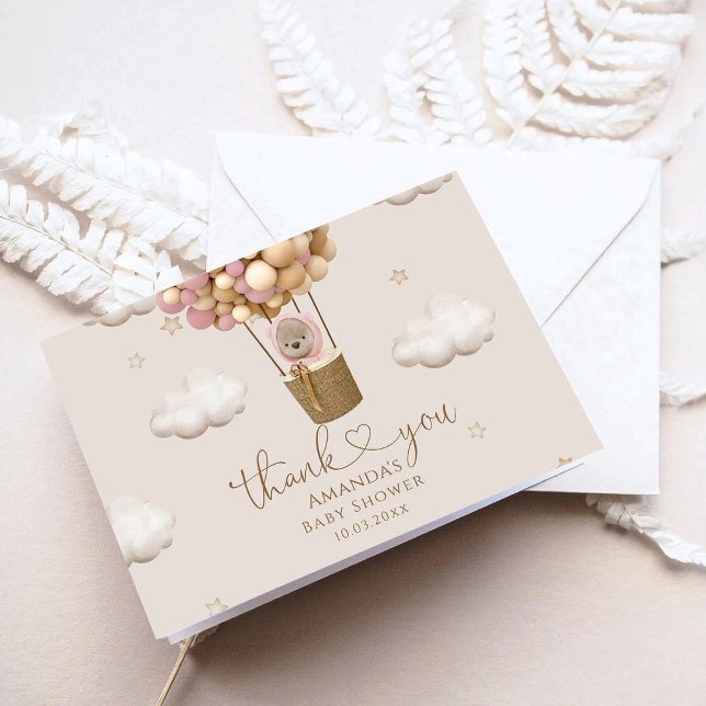 Cartão De Agradecimento Urso com Chá de fraldas de Garotas Balões (Criador carregado)