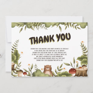 Cartão De Agradecimento Urso da Floresta Bonita, Timo. Obrigado, Chá de fr