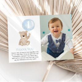 Cartão De Agradecimento Urso de 1º Aniversário Urso Balão Azul Foto Flat