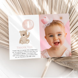 Cartão De Agradecimento Urso de 1º Aniversário Urso Balão Rosa Foto Flat