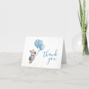Cartão De Agradecimento Urso de Cintura de Aquarela com Balões
