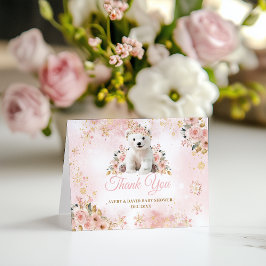 Cartão De Agradecimento Urso de inverno rosa é um Chá de fraldas feminino