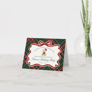 Cartão De Agradecimento Urso de Natal Xadrez Tartan de Aniversário Obrigad