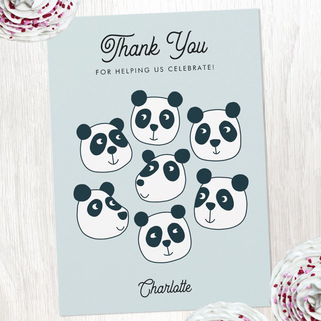 Cartão De Agradecimento Urso de Panda Gigante (Cute Panda Bear personalized text mint green thank you card)