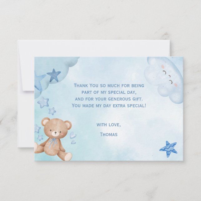 Cartão De Agradecimento urso de pelúcia azul aquarela para crianças (Frente)
