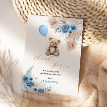 Urso de pelúcia azul, flores de chuveiro de bebê, 