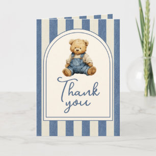 Cartão De Agradecimento Urso de pelúcia em jeans azul foto de aniversário