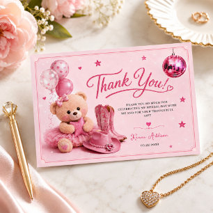 Cartão De Agradecimento Urso de pelúcia moderno fofo rosa aniversário de m