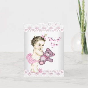 Cartão De Agradecimento Urso de Pelúcia Rosa Obrigado
