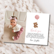 Urso de Pelúcia Rosa Primeiro Aniversário Foto Obr