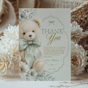 Cartão De Agradecimento Urso de pelúcia verde elegante floral