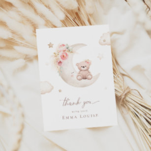 Cartão De Agradecimento Urso De Teddy Sobre O Chá de fraldas Neutro Da Lua