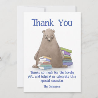 Cartão De Agradecimento Urso Fofo Com Livros Aniversário, Personalizável