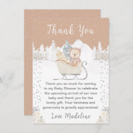 Cartão De Agradecimento Urso Marrom do Inverno Trenó Chá de Bebê