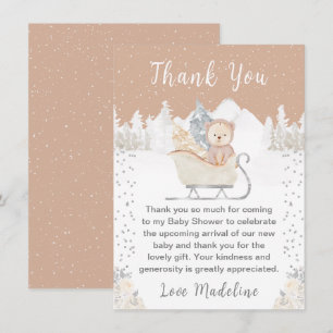 Cartão De Agradecimento Urso Marrom do Inverno Trenó Chá de Bebê