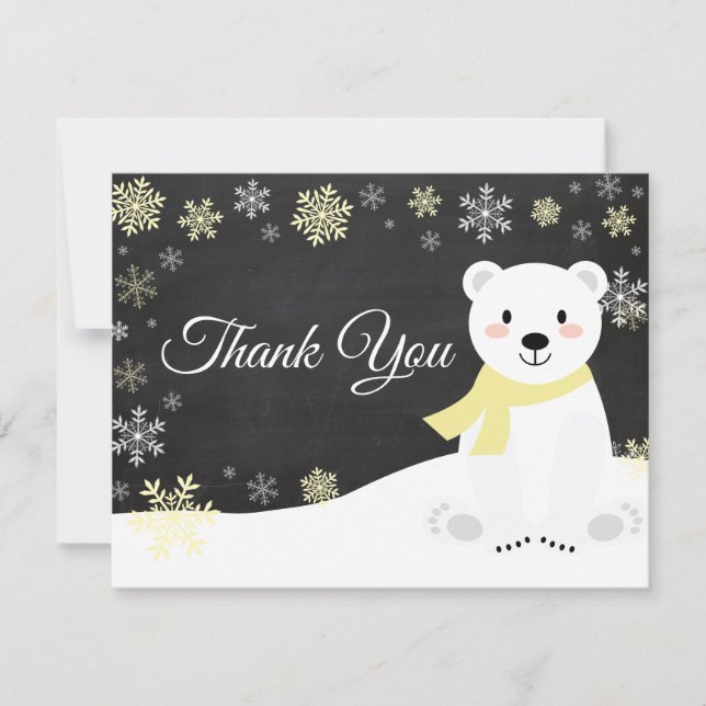 Cartão de Agradecimento Urso Polar de Inverno Floc (Frente)