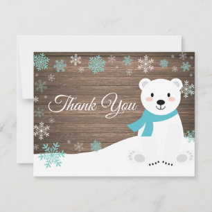 Cartão de Agradecimento Urso Polar Inverno Floco d