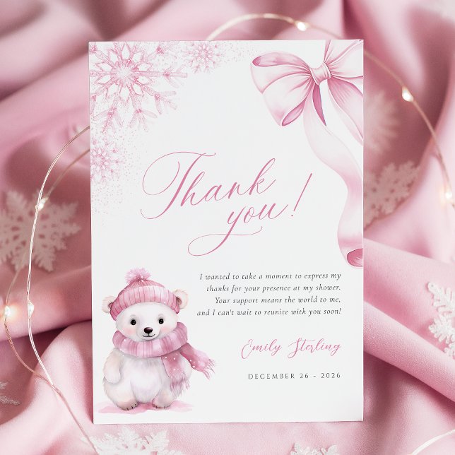 Cartão de Agradecimento Urso Polar Rosa (Criador carregado)