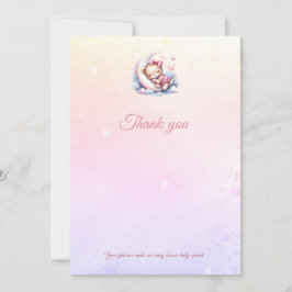Cartão De Agradecimento &Urso Sonolento Rosa Púrpura no Chá de fraldas da