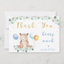 Urso Verde Dourado Chá de fraldas Azul Obrigado