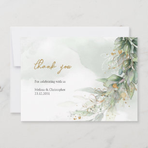 Cartão De Agradecimento Urticária rustica eucalipto-verde-ouro