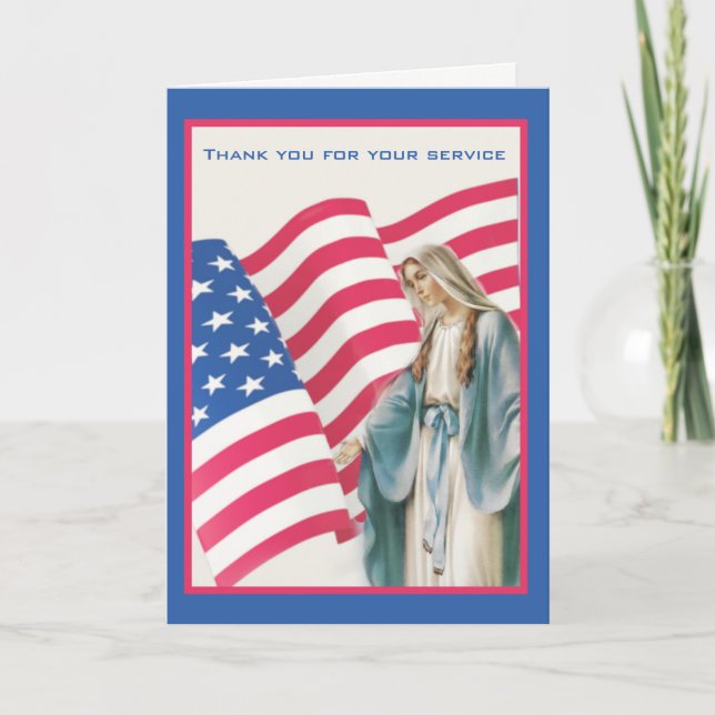 CARTÃO DE AGRADECIMENTO USA AMERICAN FLAG BLESSEN VIRGIN MARY (Frente)
