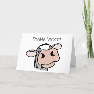 Cartão De Agradecimento vaca de desenho animado preto branco rosa beijo ci