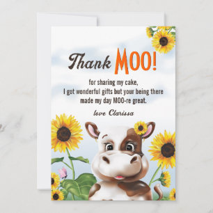 Cartão De Agradecimento Vaca Girassol Primeiro Aniversário