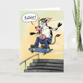 Cartão De Agradecimento Vaca no skate Gritando Mover