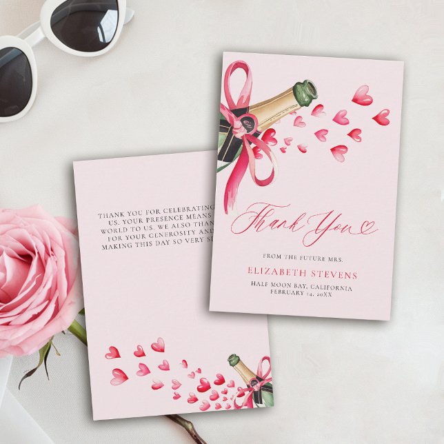 Cartão De Agradecimento Valentine Hearts Bubbly Whimsical Bridal Shower (valentine bridal shower brunch thank you bubbly watercolor hearts showered with love garden party)