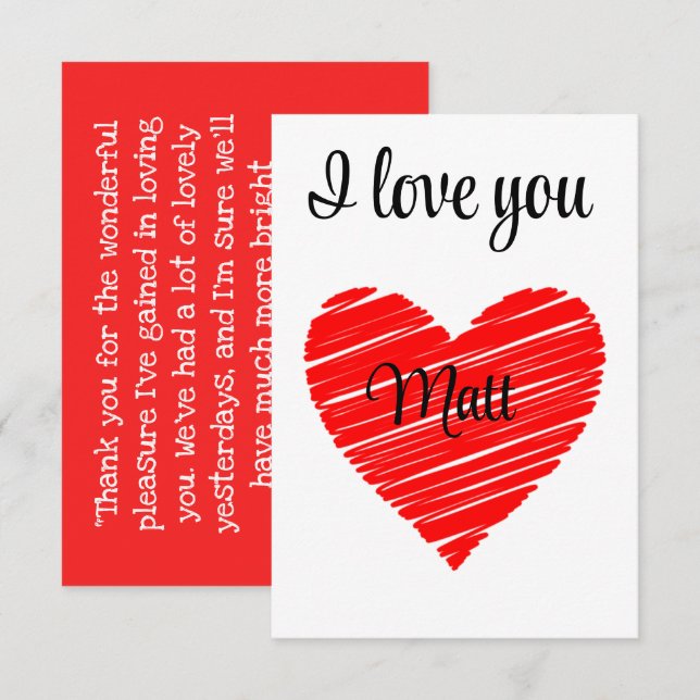 Cartão De Agradecimento Valentine Red Happy heart romance graphic (Frente/Verso)