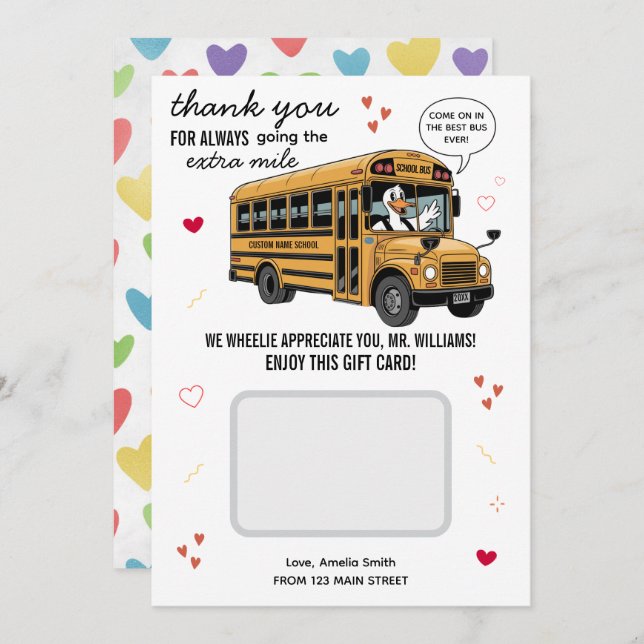 Cartão De Agradecimento Valentine's Day School Bus Driver Gift Card Holder (Frente/Verso)