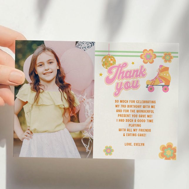 Cartão De Agradecimento Vamos Roll Girl Roller Skating Aniversário Foto (Criador carregado)