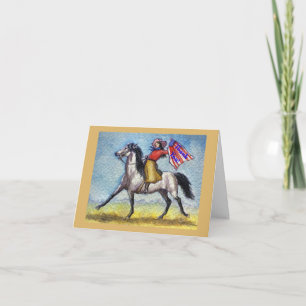 Cartão De Agradecimento Vaqueira em Cavalo Galopante Pintura Original