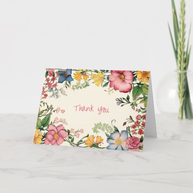 Cartão De Agradecimento Várias Flores, Arte, Seu Texto (Frente)