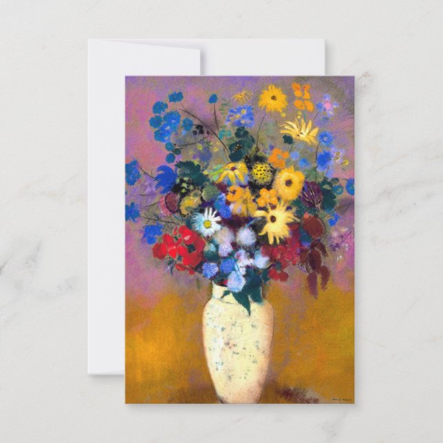 Cartão De Agradecimento Vaso Branco com Flores Odilon Redon (Frente)