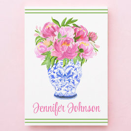 Cartão De Agradecimento Vaso de Borda com Peônias Rosa Personalizado em Ch