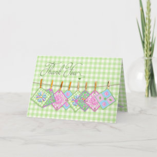 Cartão De Agradecimento Vazio de Obrigado - Quilt Squares em Clothesline