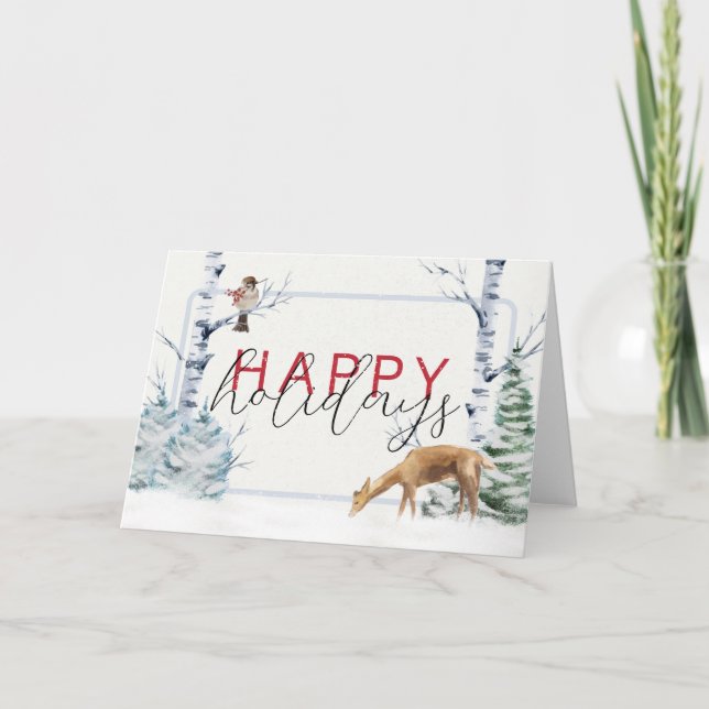 Cartão De Agradecimento veado de Natal da empresa de aquarela (Frente)