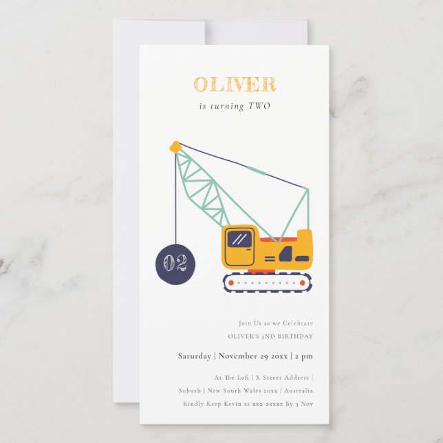 Cartão De Agradecimento Veículo de Crana de Construção Qualquer Idade Conv (Frente)