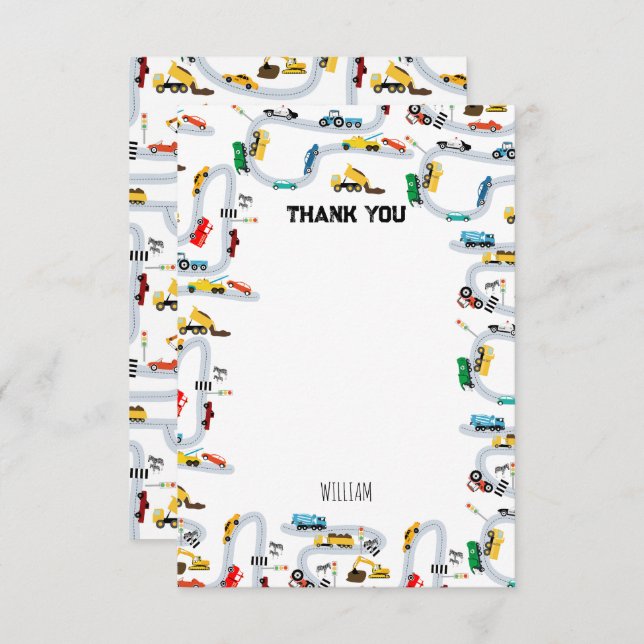 Cartão De Agradecimento Veículos De Transporte Automóveis E Caminhões (Frente/Verso)