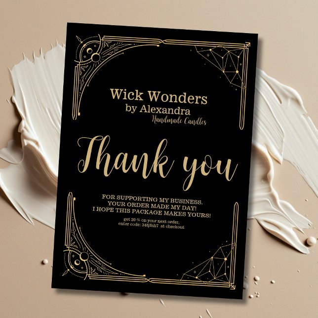 Cartão De Agradecimento Vela de Apotário Mágico Preta Dourada (Criador carregado)